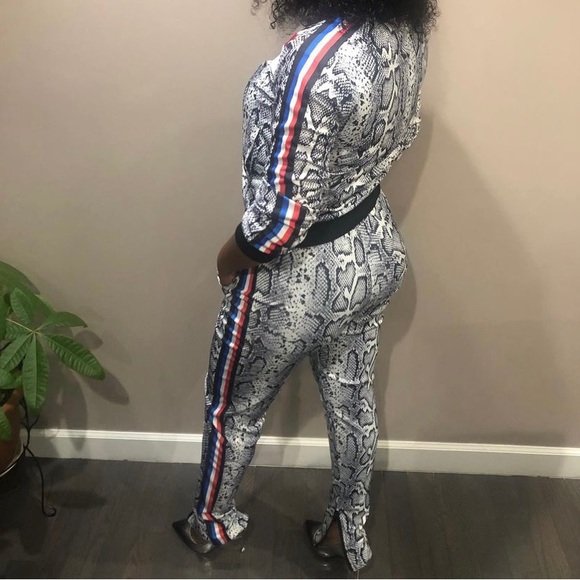 SNAKESKIN TURTLENECK ZIPPER JACKET COAT AND PANTS TRACKSUIT - Picture 2 of 4